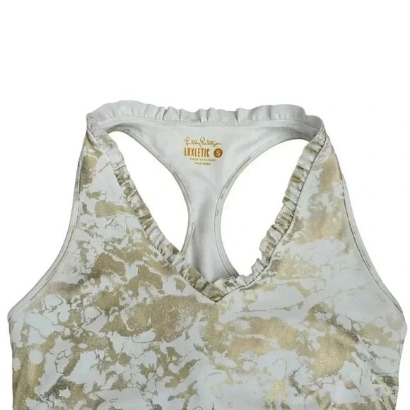 Lilly Pulitzer Lindsay Luxletic Sports Bra Gold Foil SZ S #1985 - Picture 4 of 14